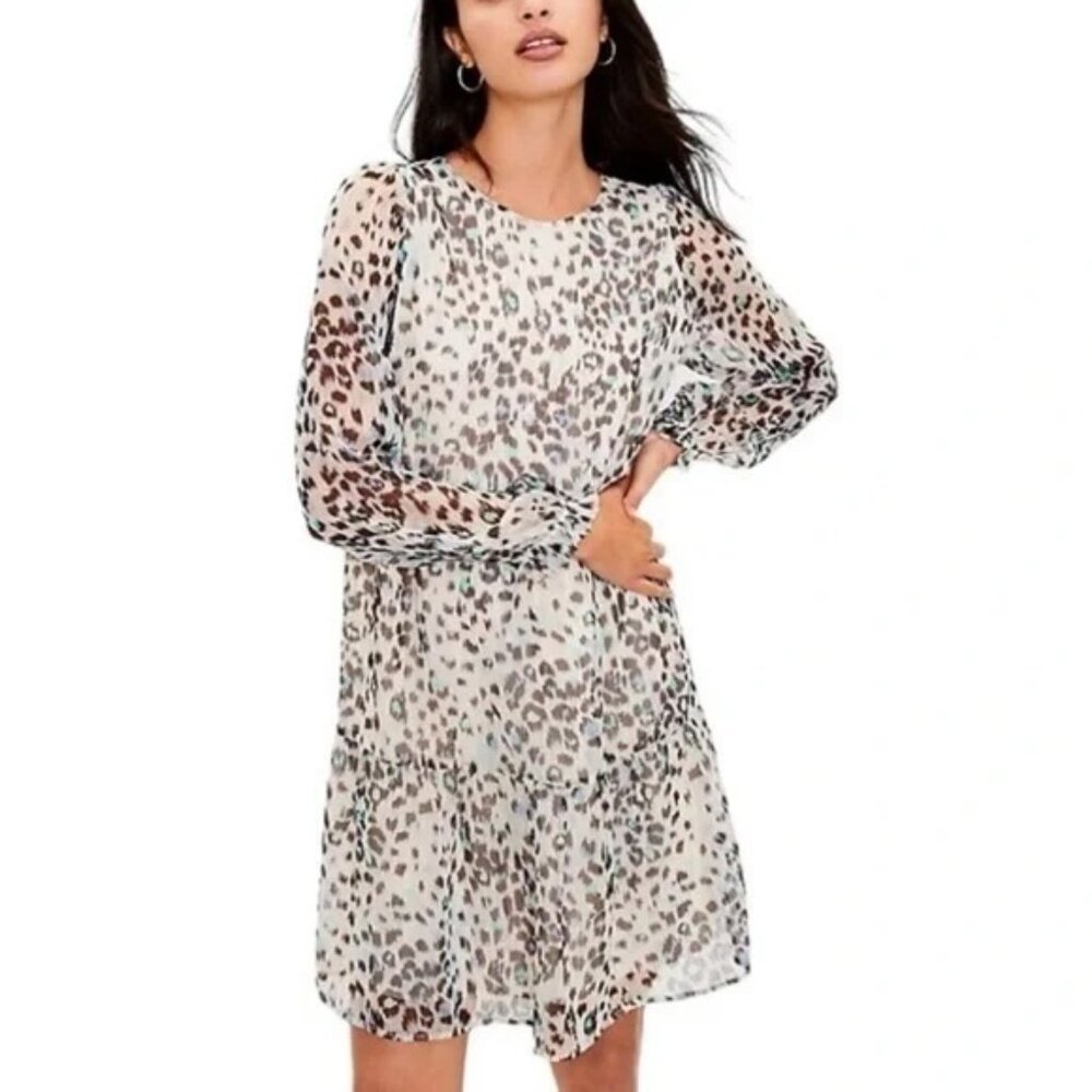 Loft Shimmer Tiered Animal Print Swing Dress in size S, EUC